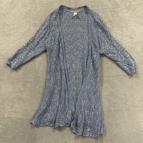 Two One Two New York Open Front Cardigan Long Sleeve Women Large Bluen Knit - Picture 1 of 7